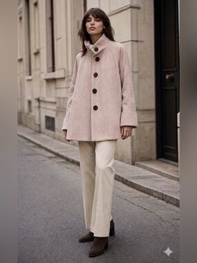 Zara Blush Pink A-Line Pea Coat with Funnel Collar
